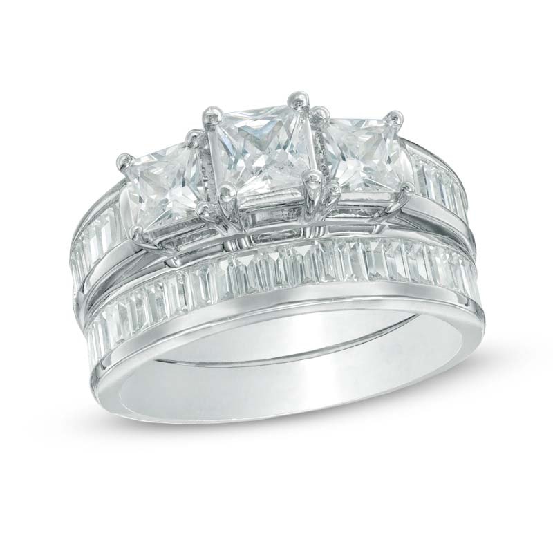 Previously Owned - 2-1/4 CT. T.W. Princess-Cut Diamond Past Present Future® Bridal Set in 14K White Gold