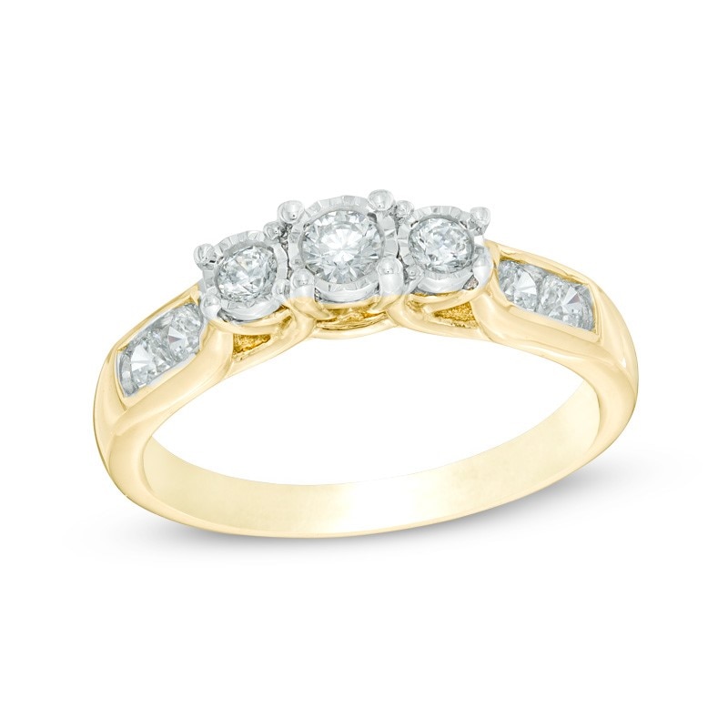 Main Image 1 of Previously Owned - 1/2 CT. T.W. Diamond Past Present Future® Engagement Ring in 10K Gold