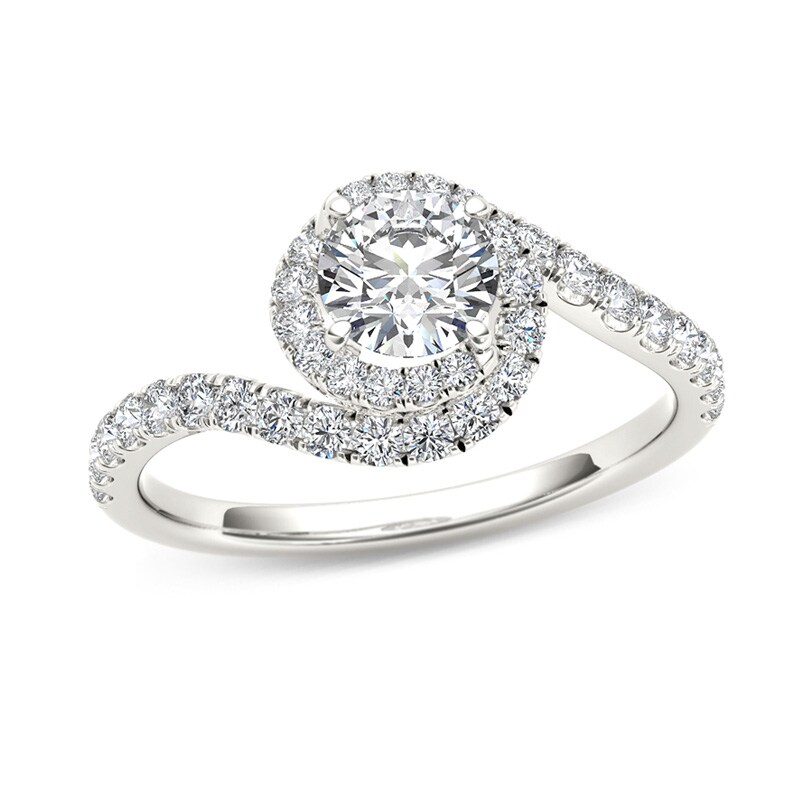 Main Image 1 of Previously Owned - 3/4 CT. T.W. Diamond Swirl Frame Bypass Engagement Ring in 14K White Gold