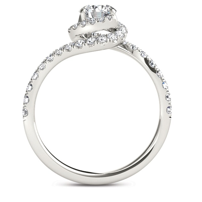 Main Image 3 of Previously Owned - 3/4 CT. T.W. Diamond Swirl Frame Bypass Engagement Ring in 14K White Gold