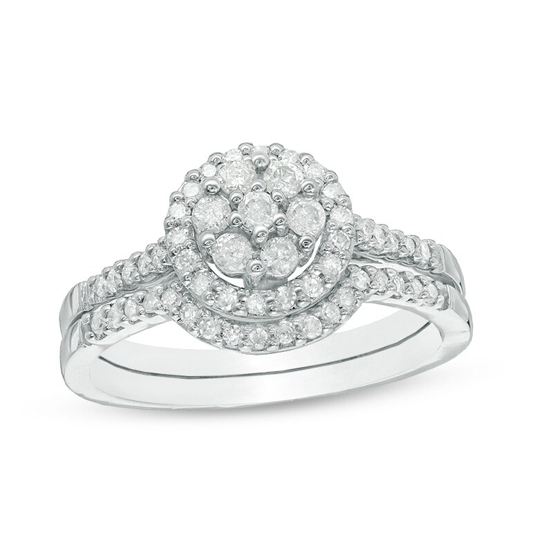 Previously Owned - 1/2 CT. T.W. Composite Diamond Frame Bridal Set in 10K White Gold