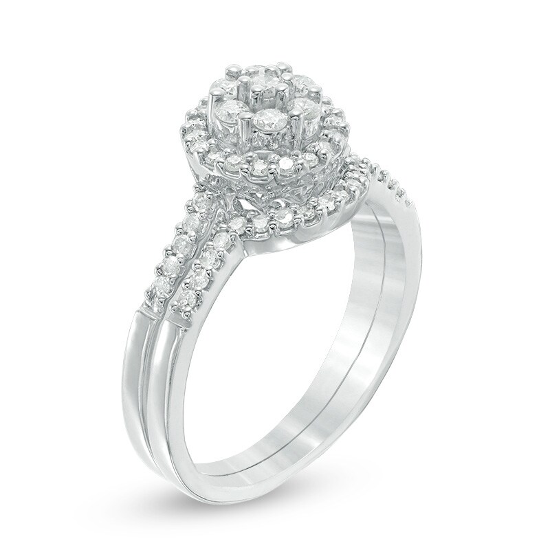 Previously Owned - 1/2 CT. T.W. Composite Diamond Frame Bridal Set in 10K White Gold