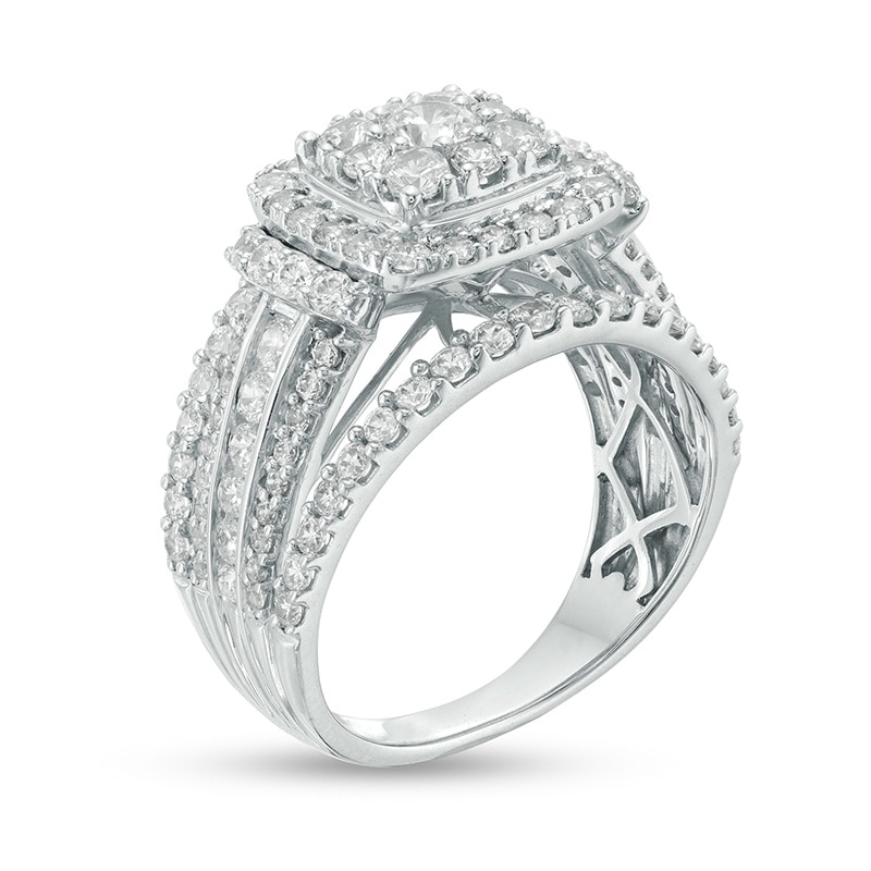 Main Image 2 of Previously Owned - 2 CT. T.W. Composite Diamond Cushion Frame Multi-Row Engagement Ring in 10K White Gold