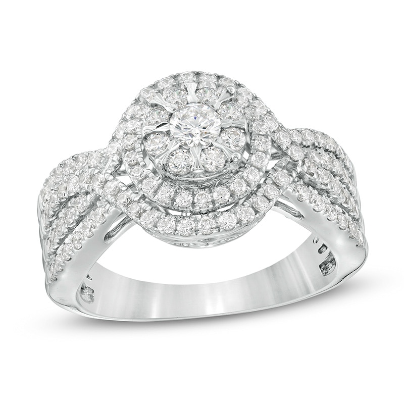 Main Image 1 of Previously Owned - 1 CT. T.W. Diamond Double Frame Multi-Row Engagement Ring in 10K White Gold