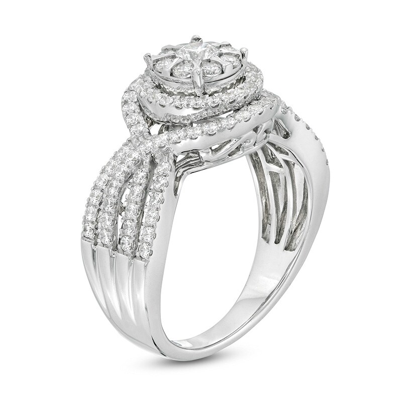 Main Image 2 of Previously Owned - 1 CT. T.W. Diamond Double Frame Multi-Row Engagement Ring in 10K White Gold