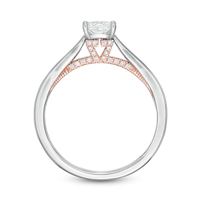 Main Image 3 of Previously Owned - Zales Private Collection 3/4 CTW. Colorless Princess-Cut Diamond Engagement Ring in 14K Two-Tone Gold