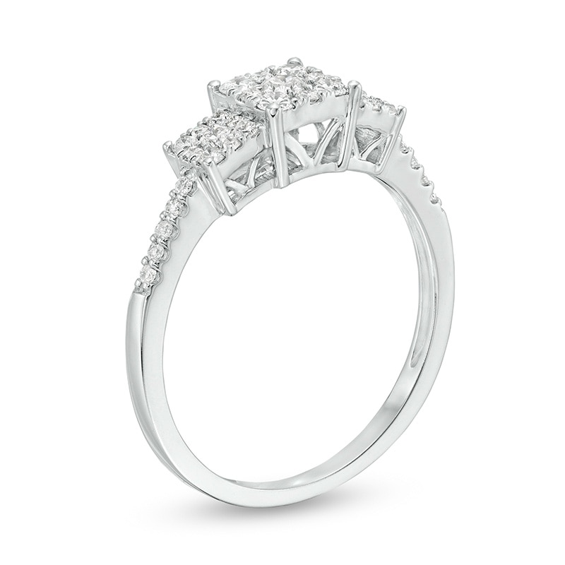 Main Image 3 of Previously Owned - 1/2 CT. T.W Composite Diamond Square Frame Three Stone Ring in 10K White Gold