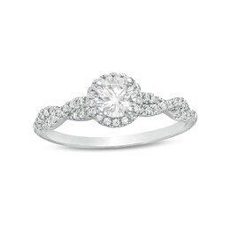 Previously Owned - 3/4 CT. T.W. Diamond Frame Twist Shank Engagement Ring in 14K White Gold