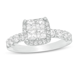 Previously Owned - 1-5/8 CT. T.W. Princess-Cut Quad Diamond Frame Engagement Ring in 14K White Gold