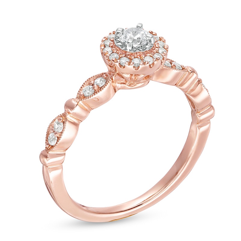 Main Image 3 of Previously Owned - 1/3 CT. T.W. Diamond Frame Vintage-Style Art Deco Engagement Ring in 10K Rose Gold