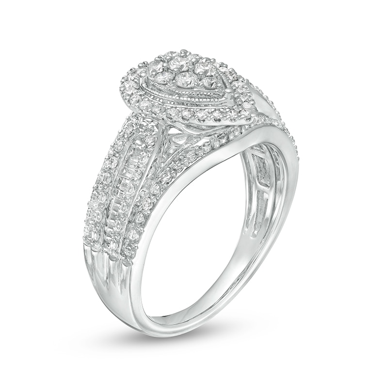 Previously Owned - 1/2 CT. T.W. Composite Pear Diamond Frame Multi-Row Engagement Ring in 10K White Gold