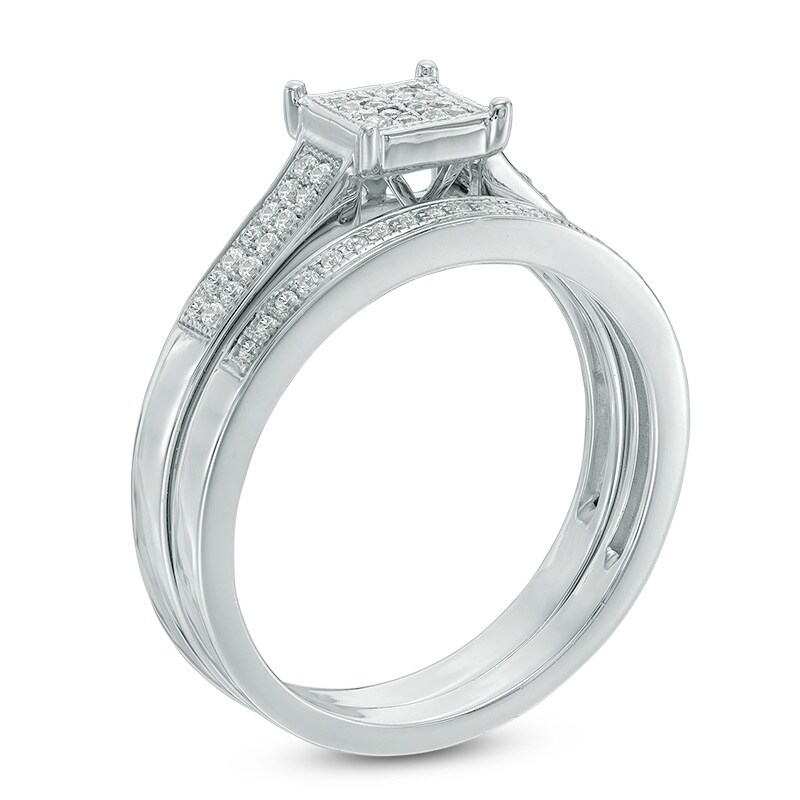 Main Image 2 of Previously Owned - 1/4 CT. T.W. Square Composite Diamond Bridal Set in 10K White Gold