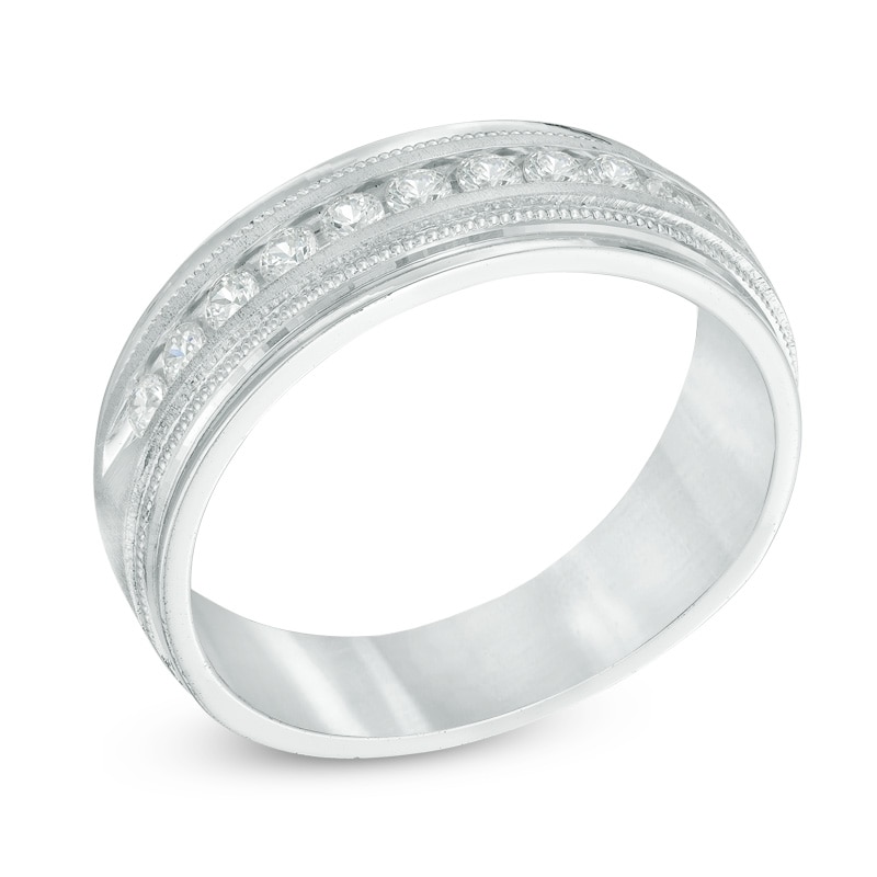 Main Image 2 of Previously Owned - 1/2 CT. T.W. Diamond Milgrain Anniversary Band in 14K White Gold