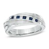 Thumbnail Image 1 of Previously Owned - Vera Wang Men's Blue Sapphire and 1/6 CT. T.W. Diamond Slant Band in 14K White Gold