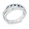 Thumbnail Image 2 of Previously Owned - Vera Wang Men's Blue Sapphire and 1/6 CT. T.W. Diamond Slant Band in 14K White Gold
