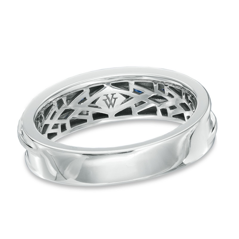 Main Image 3 of Previously Owned - Vera Wang Men's Blue Sapphire and 1/6 CT. T.W. Diamond Slant Band in 14K White Gold