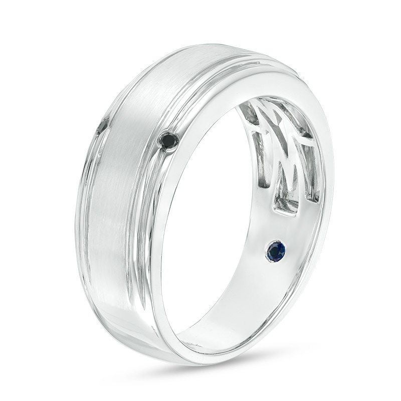 Main Image 2 of Previously Owned - Vera Wang Men's 1/20 CT. T.W. Black Diamond Four Stone Wedding Band in 14K White Gold