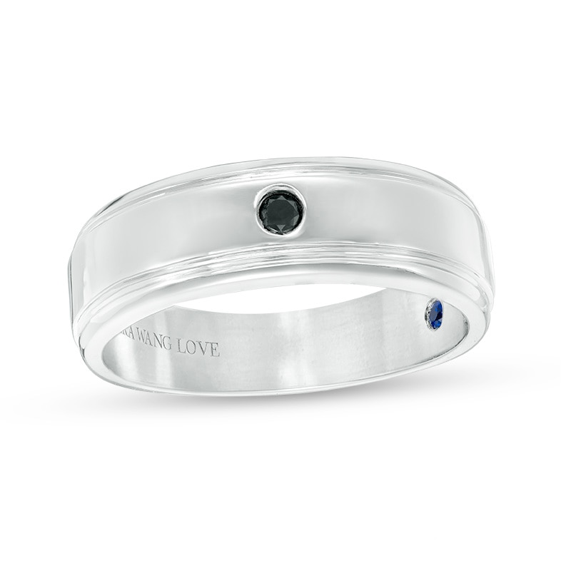 Previously Owned - Vera Wang Love Collection Men's 1/20 CT. Black Diamond Solitaire Wedding Band in 14K White Gold