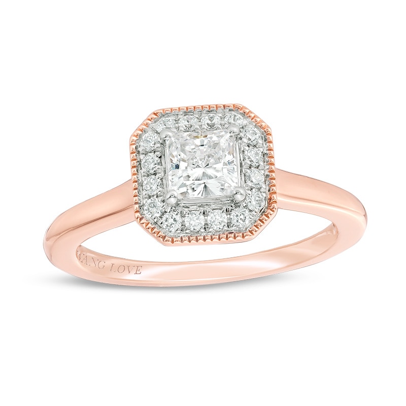 Main Image 1 of Previously Owned - Vera Wang Love Collection 5/8 CT. T.W. Diamond Frame Vintage-Style Engagement Ring in 14K Rose Gold