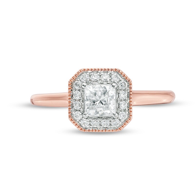 Main Image 4 of Previously Owned - Vera Wang Love Collection 5/8 CT. T.W. Diamond Frame Vintage-Style Engagement Ring in 14K Rose Gold