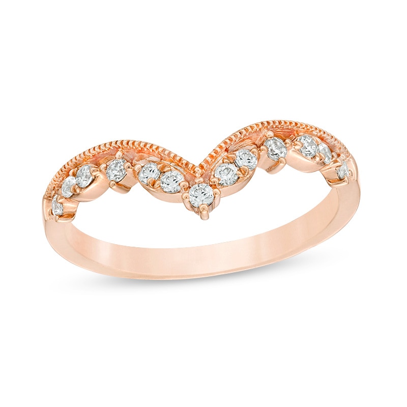 Main Image 1 of Previously Owned - 1/5 CT. T.W. Diamond Chevron Vintage-Style Anniversary Band in 10K Rose Gold