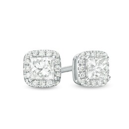 Previously Owned - 1/2 CT. T.W. Princess-Cut Diamond Frame Stud Earrings in 14K White Gold