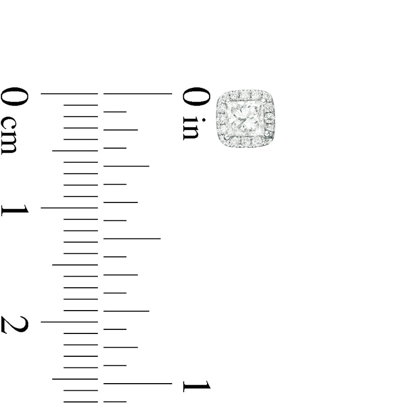 Main Image 3 of Previously Owned - 1/2 CT. T.W. Princess-Cut Diamond Frame Stud Earrings in 14K White Gold