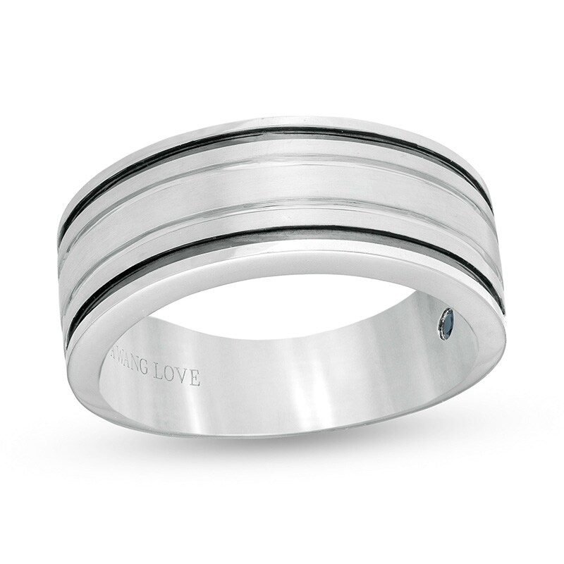 Main Image 1 of Previously Owned - Vera Wang Men's Grooved Wedding Band in 14K White Gold