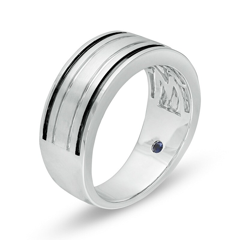 Main Image 2 of Previously Owned - Vera Wang Men's Grooved Wedding Band in 14K White Gold