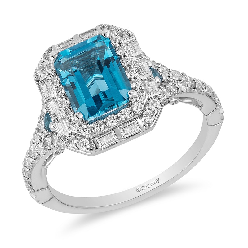 Main Image 1 of Previously Owned - Enchanted Disney Cinderella London Blue Topaz and 3/4 CT. T.W. Diamond Frame Ring in 14K White Gold