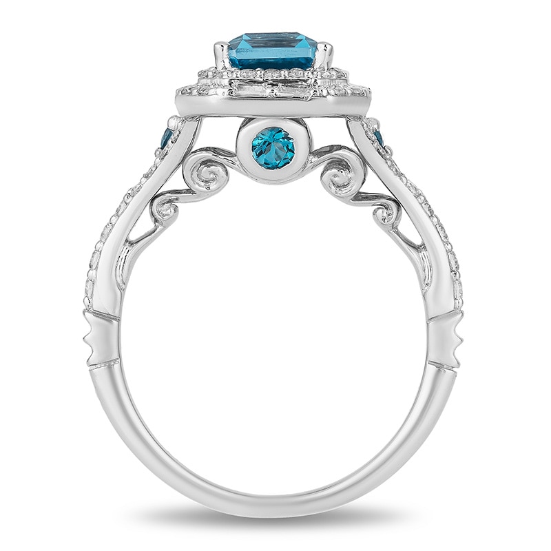 Main Image 3 of Previously Owned - Enchanted Disney Cinderella London Blue Topaz and 3/4 CT. T.W. Diamond Frame Ring in 14K White Gold