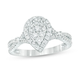 Previously Owned - 1/2 CT. T.W. Composite Diamond Pear-Shaped Frame Split Shank Ring in 10K White Gold