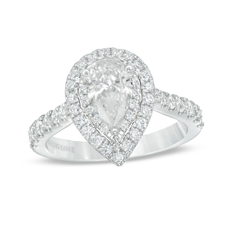 Main Image 1 of Previously Owned - Vera Wang Love Collection 1-3/4 CT. T.W. Pear Diamond Frame Engagement Ring in 14K White Gold (I/SI2)