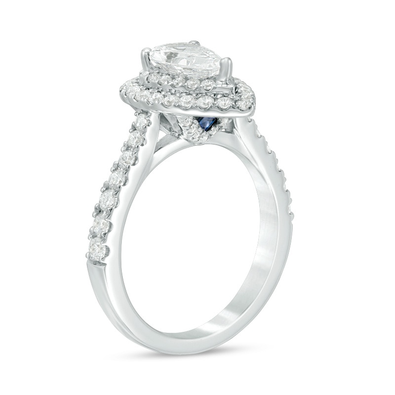 Main Image 2 of Previously Owned - Vera Wang Love Collection 1-3/4 CT. T.W. Pear Diamond Frame Engagement Ring in 14K White Gold (I/SI2)