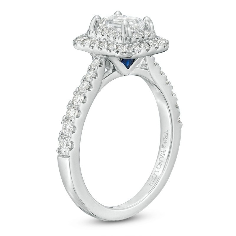 Main Image 2 of Previously Owned - Vera Wang Love Collection 1-1/3 CT. T.W. Emerald-Cut Diamond Frame Engagement Ring in 14K White Gold