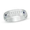 Thumbnail Image 1 of Previously Owned - Vera Wang Men's 1/4 CT. T.W. Diamond and Sapphire Wedding Band in 14K White Gold