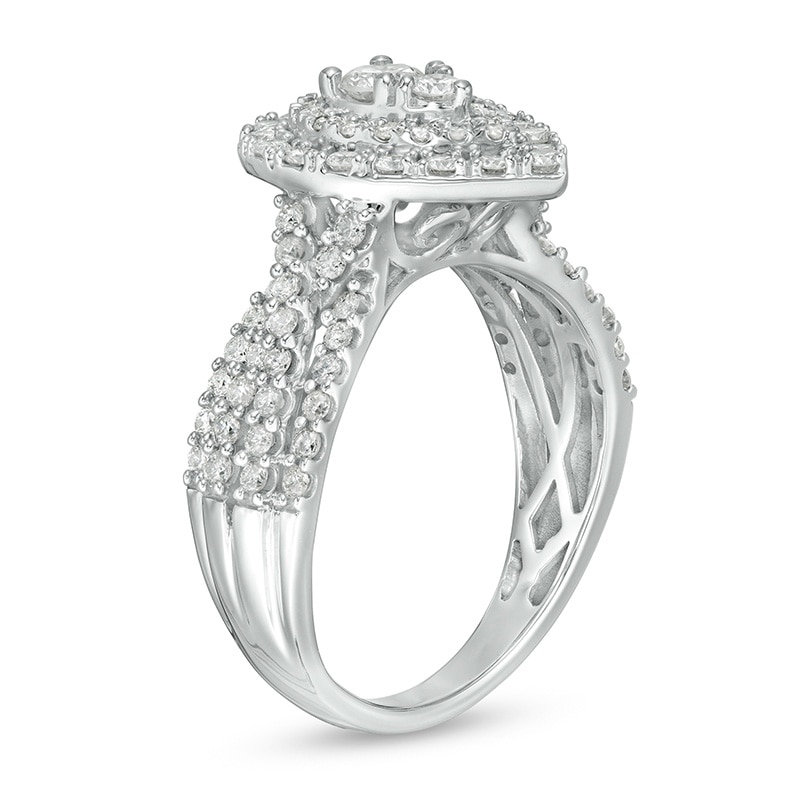 Main Image 3 of Previously Owned - 1 CT. T.W. Composite Pear Diamond Frame Tiered Shank Engagement Ring in 10K White Gold