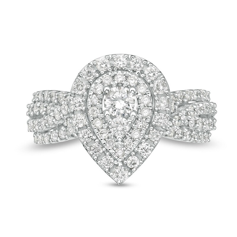 Main Image 4 of Previously Owned - 1 CT. T.W. Composite Pear Diamond Frame Tiered Shank Engagement Ring in 10K White Gold
