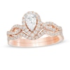 Thumbnail Image 1 of Previously Owned - 1 CT. T.W. Pear-Shaped Diamond Frame Twist Split Shank Bridal Set in 14K Rose Gold