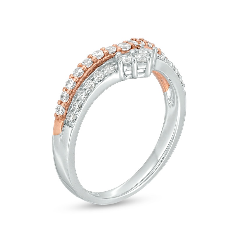 Previously Owned - 1/2 CT. T.W. Princess-Cut and Round Diamond Double Chevron Anniversary Band in 14K Two-Tone Gold