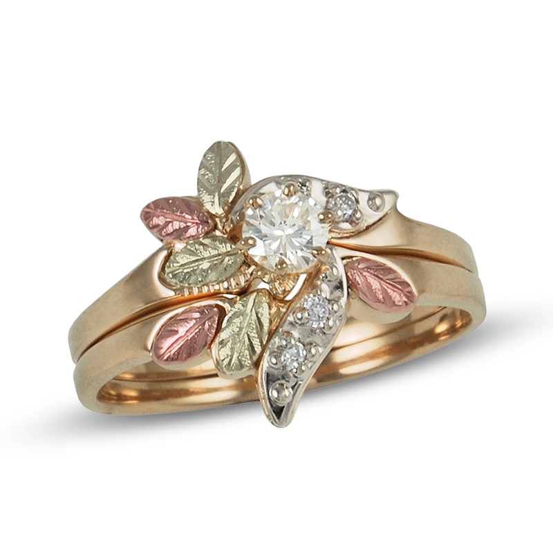 Main Image 1 of Previously Owned - Black Hills Gold 1/5 CT. T.W. Diamond Leaf Bridal Set