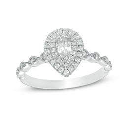 Previously Owned - 1/2 CT. T.W. Pear-Shaped Diamond Double Frame Vintage-Style Engagement Ring in 14K White Gold