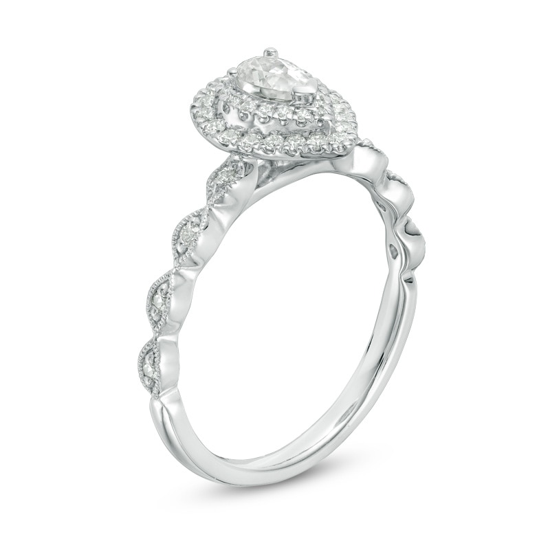 Main Image 2 of Previously Owned - 1/2 CT. T.W. Pear-Shaped Diamond Double Frame Vintage-Style Engagement Ring in 14K White Gold
