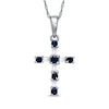 Thumbnail Image 1 of Previously Owned - Blue Sapphire and 1/10 CT. T.W. Baguette Diamond Cross Pendant in 10K White Gold