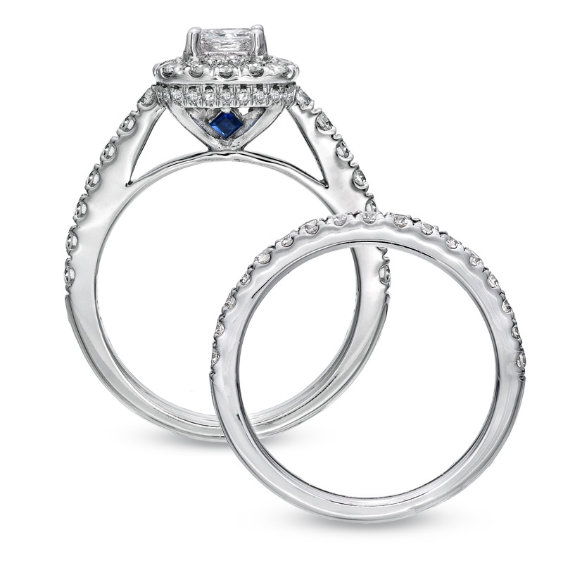 Main Image 2 of Previously Owned - Vera Wang Love Collection 2 CT. T.W. Princess-Cut Diamond Frame Bridal Set in 14K White Gold