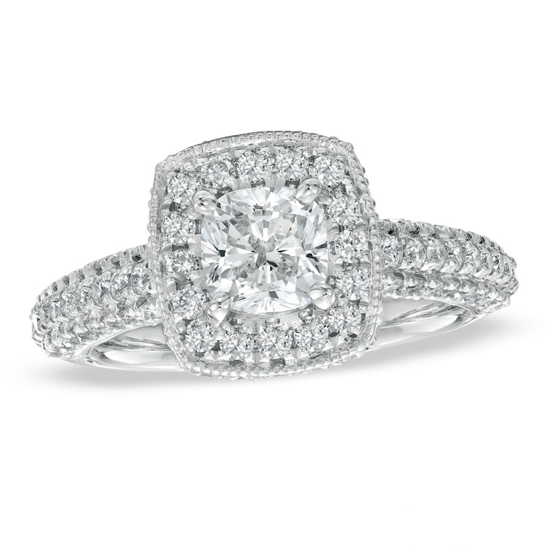 Main Image 1 of Previously Owned - Vera Wang Love Collection 2 CT. T.W. Cushion-Cut Diamond Frame Engagement Ring in 14K White Gold