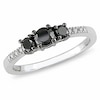 Thumbnail Image 0 of Previously Owned - 1/2 CT. T.W. Black Diamond Three Stone Ring in 10K White Gold with Diamond Accents