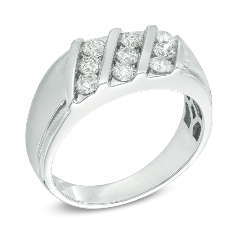 Main Image 1 of Previously Owned - Men's 1 CT. T.W. Diamond Slant Three Row Ring in 10K White Gold