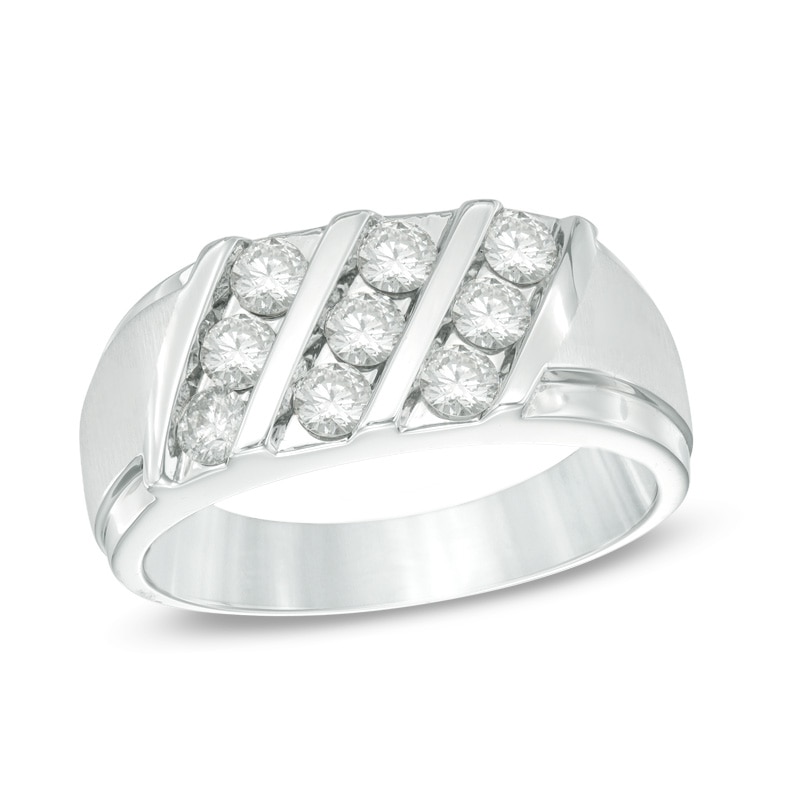 Previously Owned - Men's 1 CT. T.W. Diamond Slant Three Row Ring in 10K White Gold
