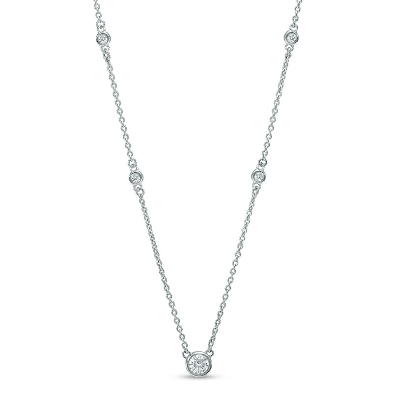 Main Image 1 of Previously Owned - 1/4 CT. T.W. Diamond Station Necklace in 10K White Gold